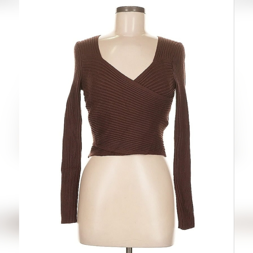 Abercrombie Brown Ribbed Long Sleeve Wrap Top